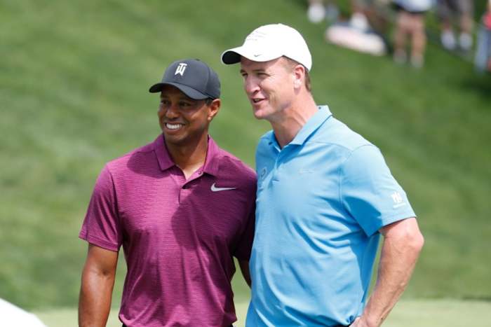 Oddsmakers have listed Tiger Woods and Peyton Manning, frequent pro-am partners, as favorites to win The Match: Champions for Charity.